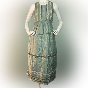 Kimchi Blue Embroidered Bohemian Style Sleeveless long Dress Teal Size Med NWT